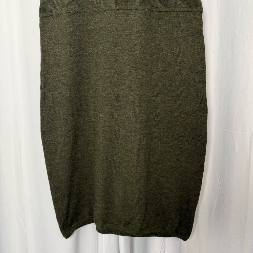 Talbots Olive Green Ribbed Knit Dress Wool Blend V Neck Short Sleeve Small - Picture 7 of 14